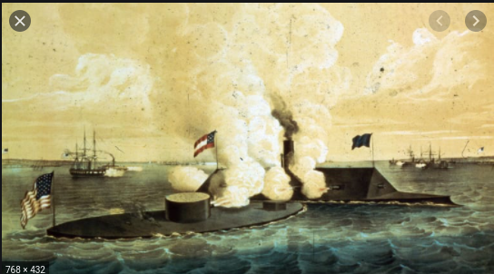 The Merrimac and the Monitor fight of the Virginia coast