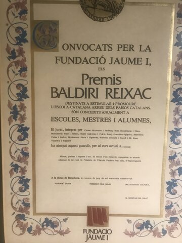 Premi Baldiri Reixac al treball "Mirem, parlem i toquem l'Art. Recull d'en Drauvil".