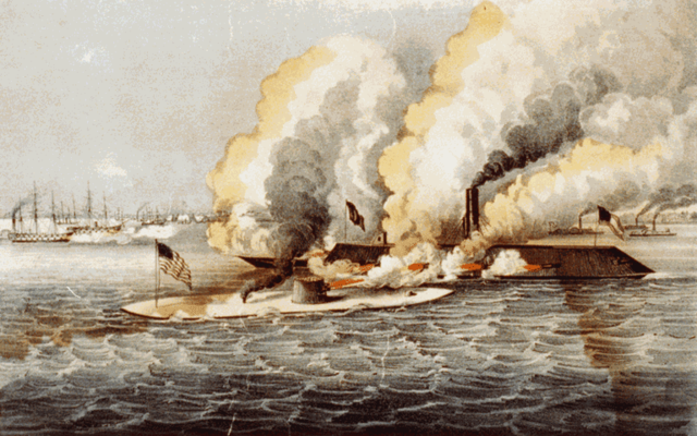 The Merrimac and the Monitor fight of the Virginia coast