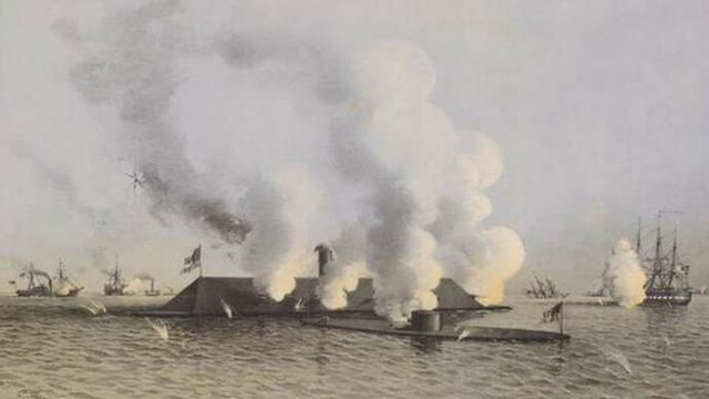 The Merrimac and the Monitor fight of the Virginia coast