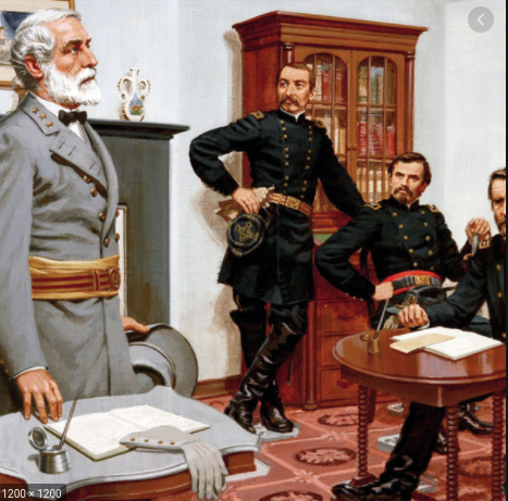 Robert E. Lee surrenders at Appomattox