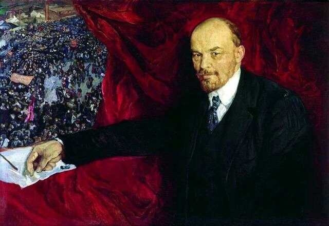 El primer retrato de Vladimir Ilich “Lenin y la manifestación” Brodsky escribió en 1919.