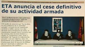 ETA anuncia el cese de la violencia.