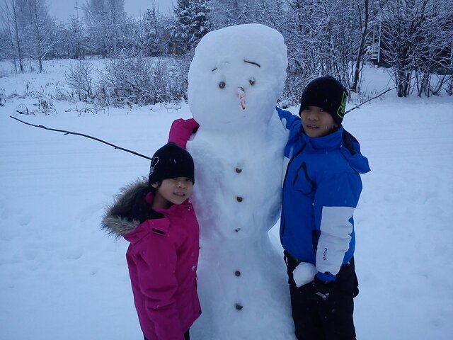 Byggde Första snögubben
