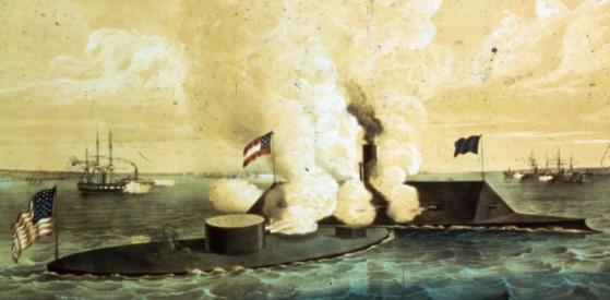 The Merrimack and the Monitor fight of the Virginia coast
