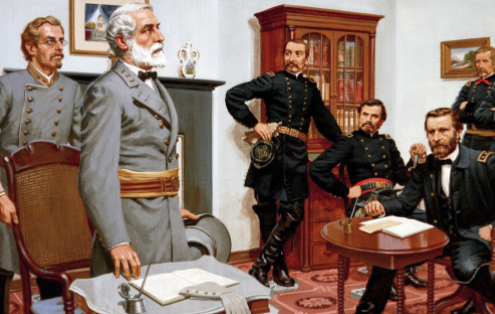 Robert E. Lee surrenders at Appomattox