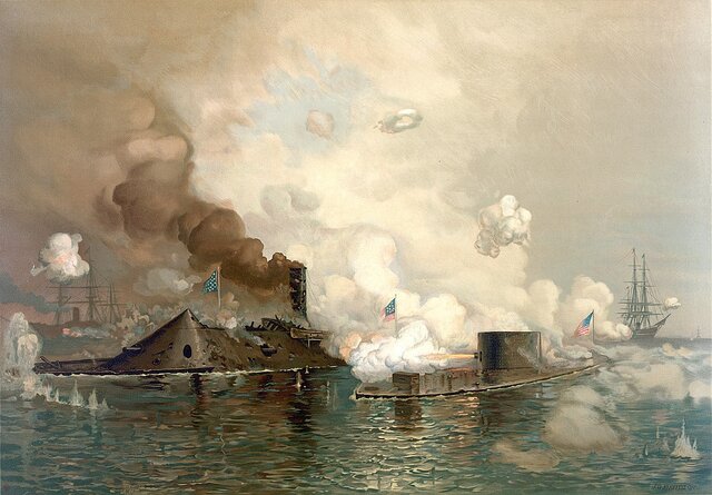 The Merrimack and the Monitor fight of the Virginia coast
