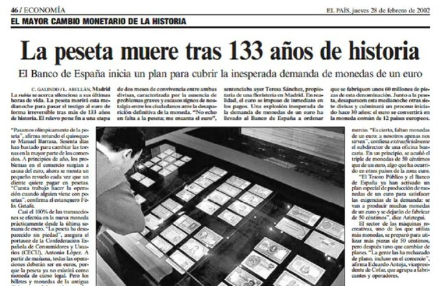 España participa en el nacimiento del euro como moneda.