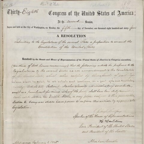 Congress passes the 13th Amendment