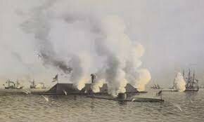 The Merrimack and the Monitor fight of the Virginia coast