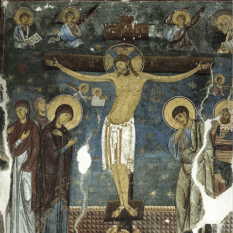 La crucifixió de Jesucrist, 1208, Esglèsia de Sant Nicolàs de Studènica, Sèrbia (art medieval)