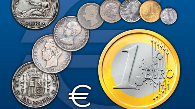 España participa en el nacimiento del euro como moneda.
