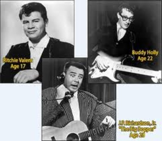 Ritchie Valens, the first Latin rock star who had a hit with an English version of a Mexican huapango, "La Bamba", dies in a plane crash with the Big Bopper and Buddy Holly, also both popular rock stars. It will become known as the Day the Music Died.