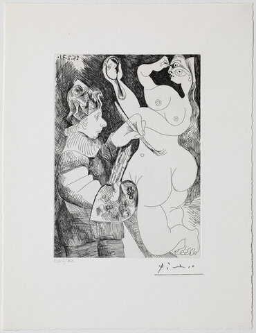 Pintor-bufó pintant sobre la model