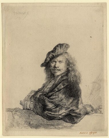 s. XVII BARROC Self-portrait leaning on a stone sill Rembrandt