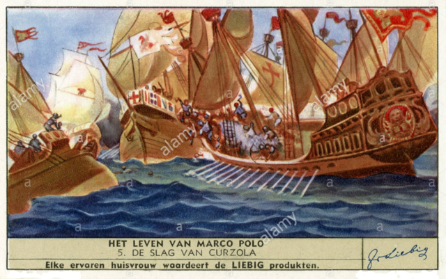 Marco Polo es capturado y encarcelado por los genoveses en la batalla de Curzola.