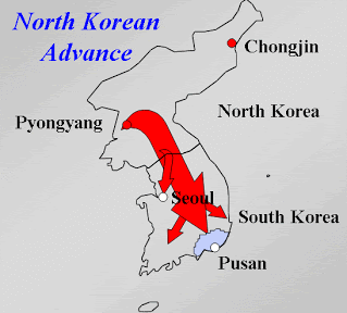 North Korean forces invade South Korea.