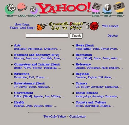 Fundación de Yahoo y su buscador, Lycos. Aparece Geocities, una de las primeras comunidades online de la red.