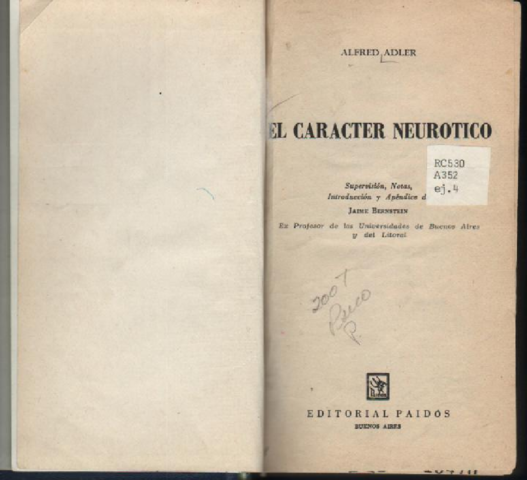Adler publica "El Carácter neurótico"