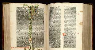Impresión de la Biblia, primera obra impresa. Gutenberg