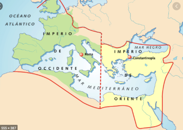 División del imperio en Oriente y Occidente