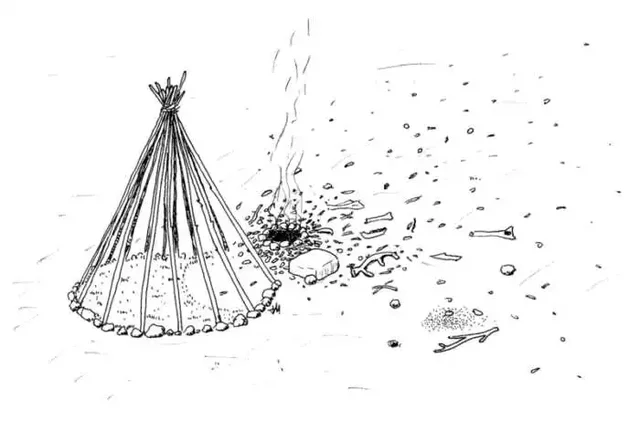 Una de las cabañas de un campamento veraniego de cazadores de renos en Pincevent (Isla de Francia)