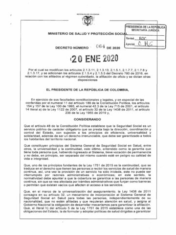 DECRETO 64 DE 2020