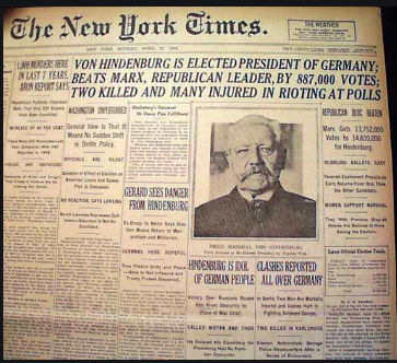Election of President von Hindenburg