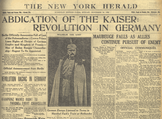 German Revolution of 1918 and Kaiser Wilhelm II resigns