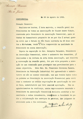 Agosto de 1932: Demonstração de preocupação acerca dos impactos da ditadura que estava a se formar e das Revolução Constitucionalista em São Paulo.