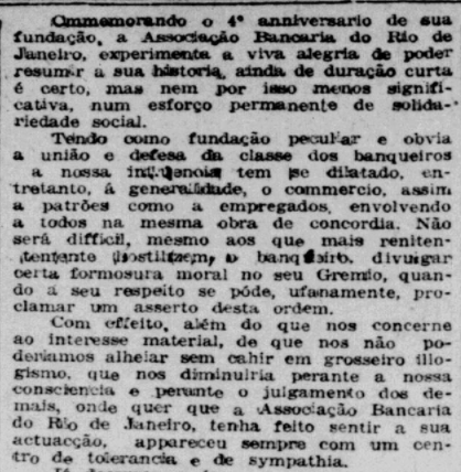 Comemoração em homenagem aos quatro anos de existência da Associação Bancária, realizada no Copacabana Palace