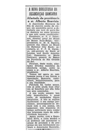 Dezembro de 1930: Eleição de uma nova diretoria para a Associação no ano de 1931. Alberto Boavista é substituído por P. J. Paternot.