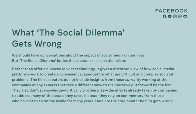 FB Releases Public Statement on Film