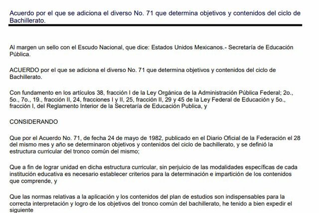 PUBLICACIÓN DEL ACUERDO SECRETARIAL 71