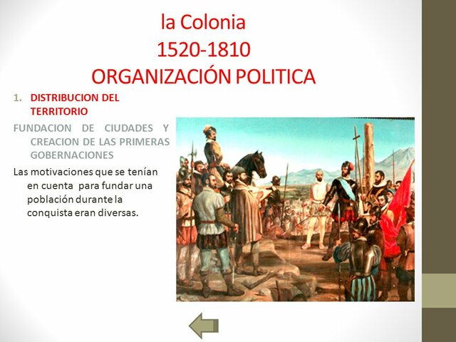 La organización de las colonias. Organización política.