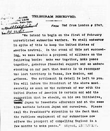 British intelligence intercepts the Zimmermann Telegram