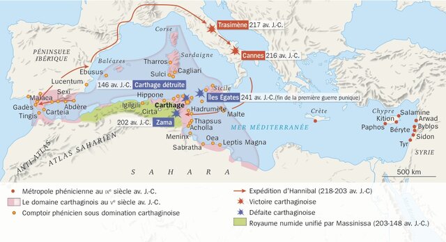 Carthage en Afrique perdra contre les romains et disparaitra
