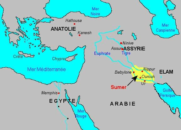 début de la civilisation sumérienne entre le Tigre et l'Euphrate