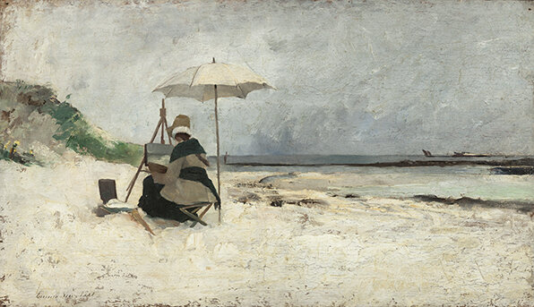 Beach Parasol, Brittany (Portrait of Amanda Sidwall)-Emma Löwstädt-Chadwick