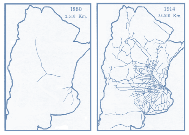 Máxima extensión de la red ferroviaria.