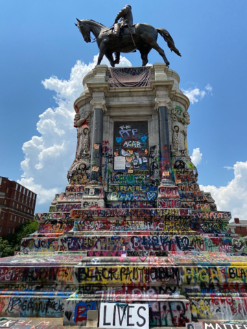 Monument Covered in Graffiti
