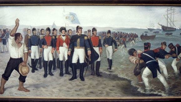 DON JOSE DE SAN MARTÍN DESEMBARCO EN PARACAS, CERCA  AL PUERTO DE PISCO