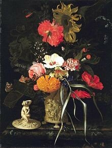 Maria van Oosterwijck, Still Life with Flowers in a Decorative Vase (1670-1675), 62 x 47.5cm, Royal Picture Gallery Mauritshuis, Oil Painting, Canvas