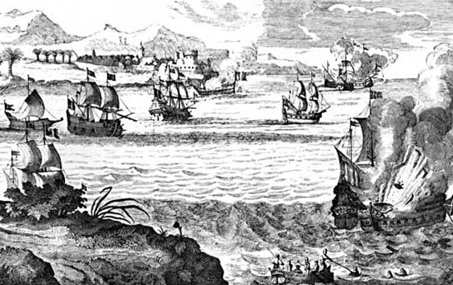 Seven ships arrive at Jamestown