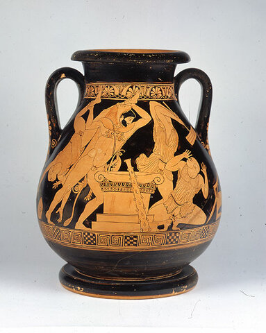 Peliki ático de figuras rojas. De Thespies, Beocia. El pintor de Panos