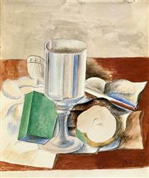 Still life with class and an apple