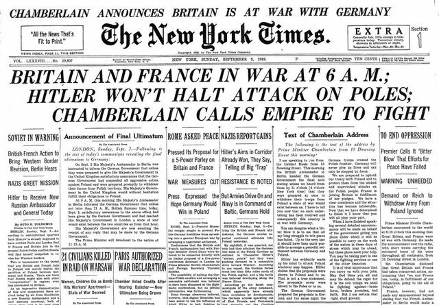 Britain and France declare war on Germany