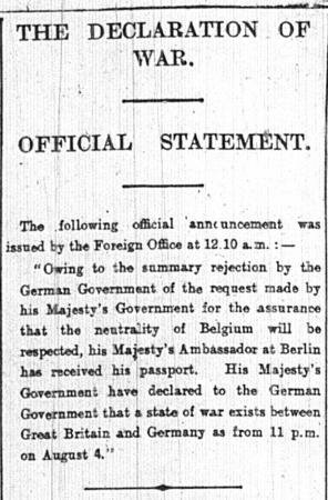 Declaration of the First World War.  +1