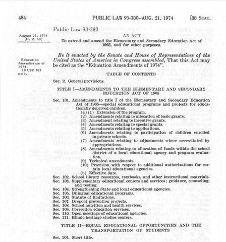 P. L. 93‐380, Education Amendments Act