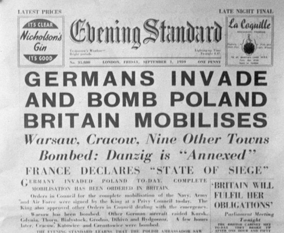 Germany invades Poland, initiating World War II in Europe.